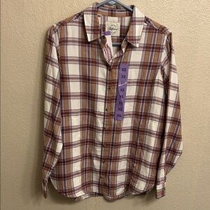 Jachs Girlfriend New York  Casual Plaid Shirt in Brown White Size Extra Small
